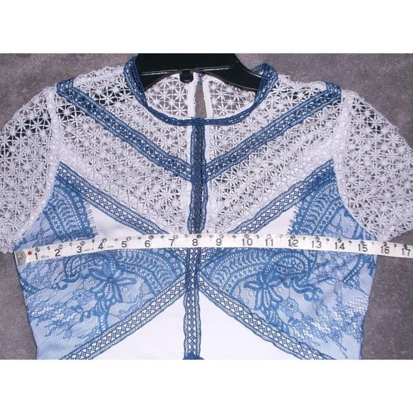 Self Portrait Lace Panel Pleated Blue Mini Dress 4 - Picture 7 of 8